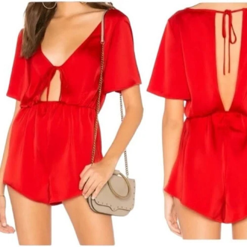 Super Down Camilla Tie Cut Out Romper in Red Size XXS